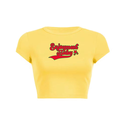 Yellow Y2K ENJOYMENT BABY CROP TOP